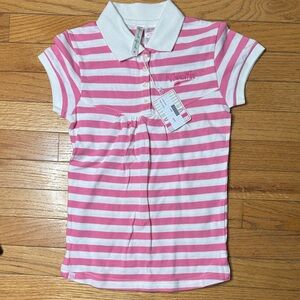 Pink and White Striped Kids Polo Shirt
